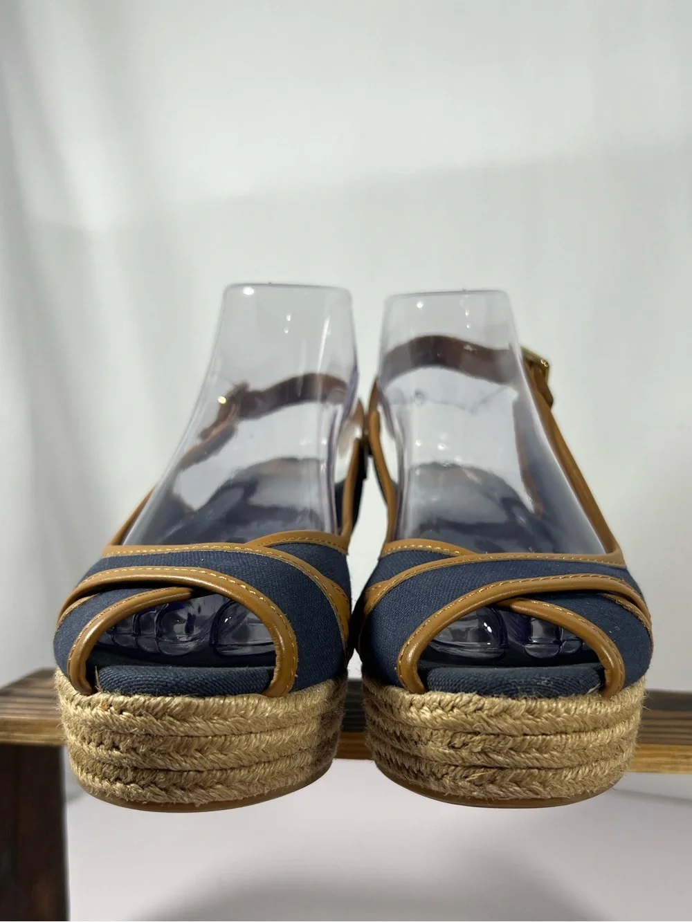 7240: Tory Burch Navy Canvas Espadrille Wedge Sandals Size 39